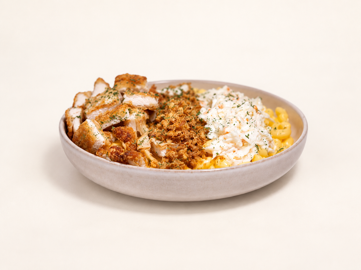Mac & cheese with schnitzel